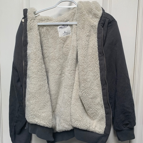 Gray Sherpa Lined Hoodie | Hollister, size XL - Picture 1 of 2